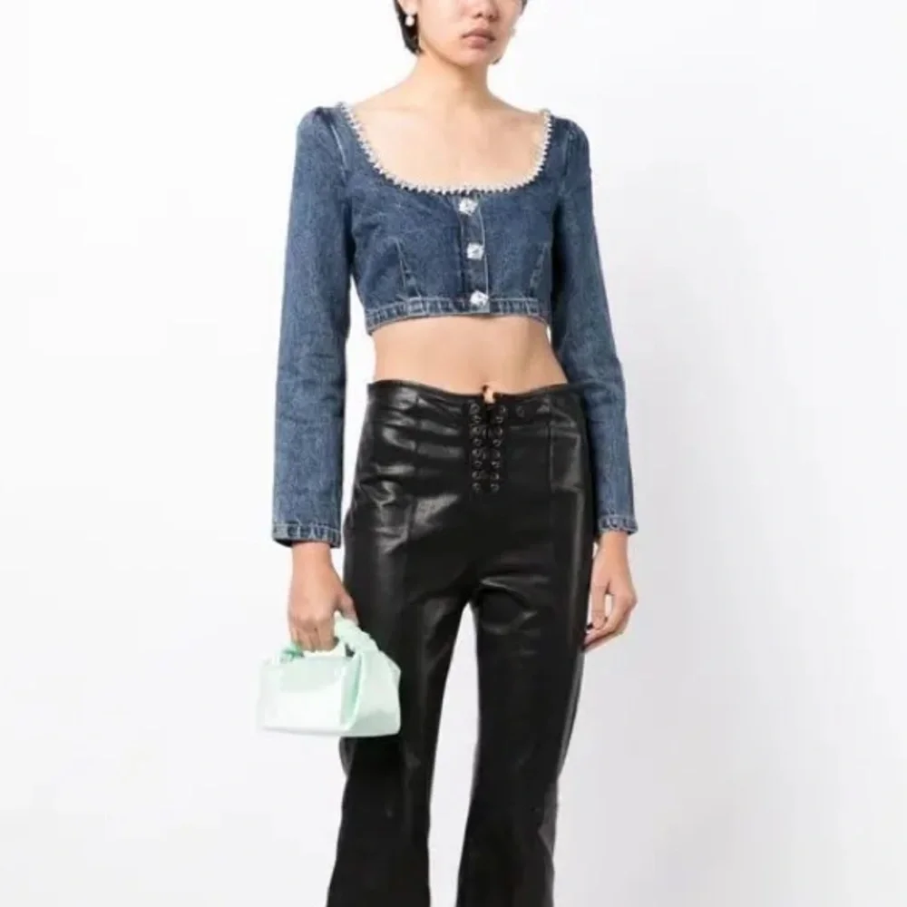 SELF-PORTRAIT Crystal-Embellished Denim Top Size 6 NWT - Picture 5 of 13